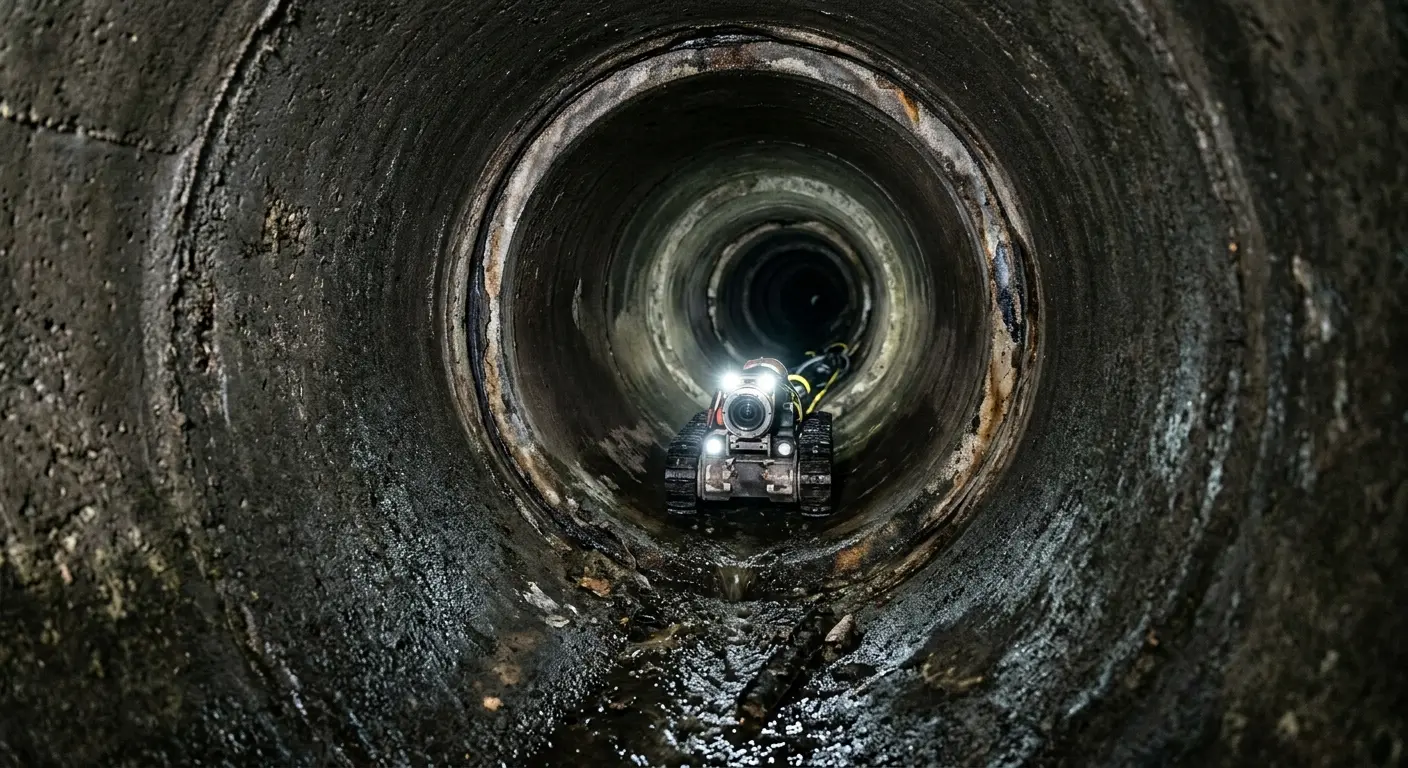 Robotic sewer camera inspecting pipe interior for Sewer Line Repair in La Follette